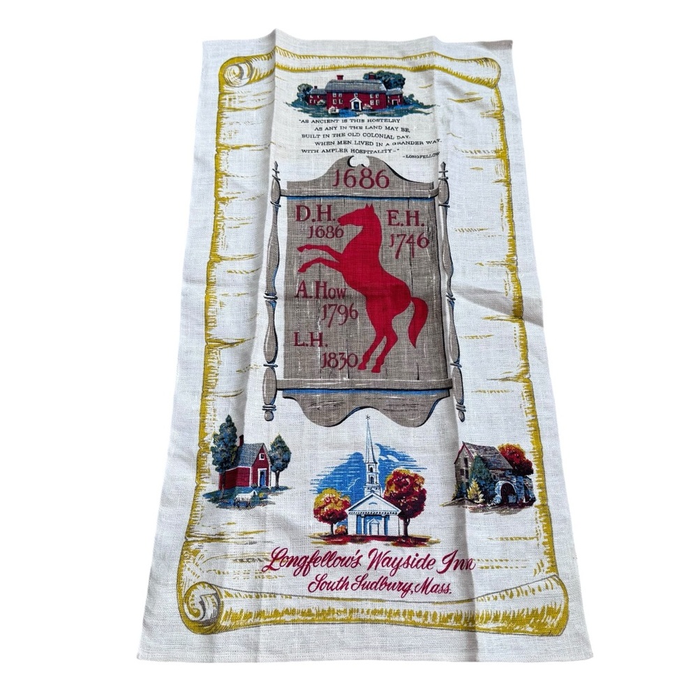 Vintage Kay Dee Linen Towel Longfellow's Wayside Inn Massachusetts MCM